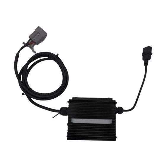 Electric pallet truck fast charger black housing with mains lead and DC output cable front view | CMT Group UK