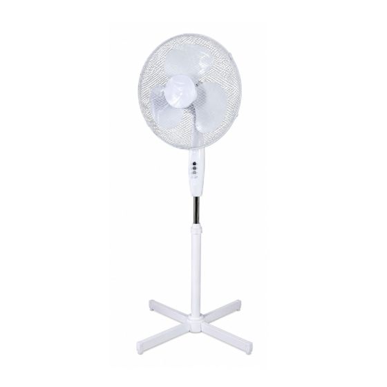 16 inch height adjustable pedestal fan white full assembled front view | CMT Group UK