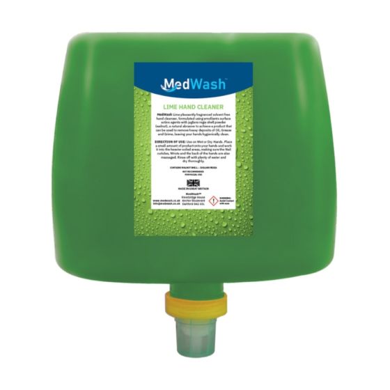 MedWash Lime Hand Cleaner Refill Cartridge green bottle front label view | CMT Group UK