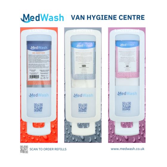 MedWash Van Hygiene Centre compact three-dispenser vehicle-mounted station