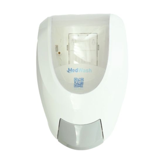 MedWash 2 litre white lockable dispenser front view showing cartridge window | CMT Group UK