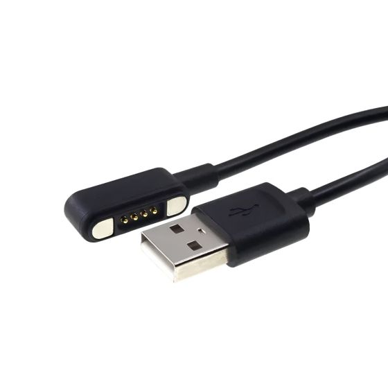 Magnetic USB-A charging cable for Dustlight black showing pogo pin magnetic connector and USB-A plug | CMT Group UK