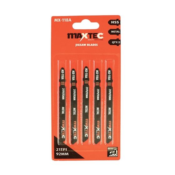  Pack of 5 MAXTEC HSS M2 Jigsaw Blade 92mm 21 TPI - Metal Fine Cut | MX-118A | CMT Group UK