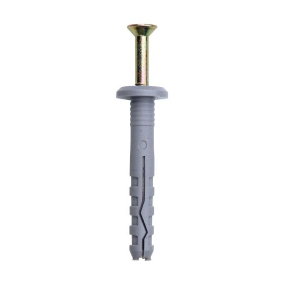 Flange head hammerscrew 6 x 40mm nylon plug zinc plated single fixing front view | CMT Group UK