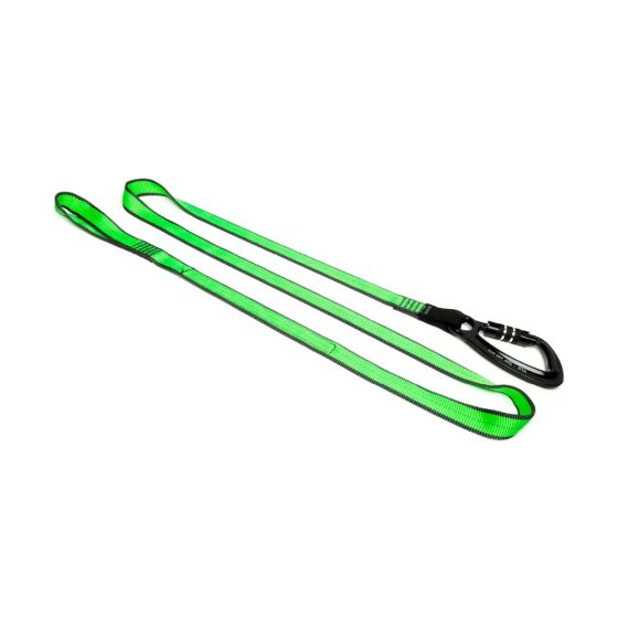 NLG heavy duty flat webbing tool lanyard angled view showing loop end and Twistlock carabiner | CMT Group UK