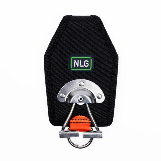 NLG hammer holster front view black body anti-snag stainless steel cradle arm gate and D-ring anchor | CMT Group UK