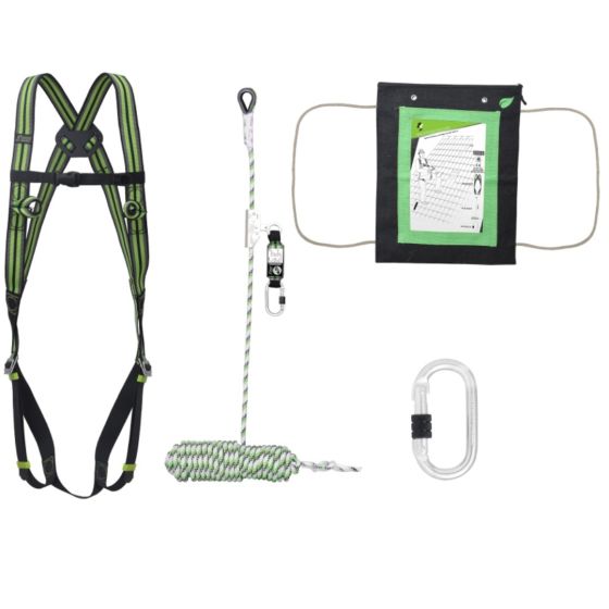 Roofer fall arrest kit with full body harness guided fall arrester and 10m kernmantle rope | CMT Group UK