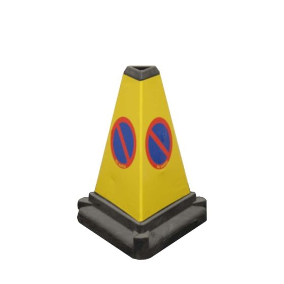 530mm two-piece yellow triangular no waiting cone with reflective no waiting symbol on all three faces front view | CMT Group UK