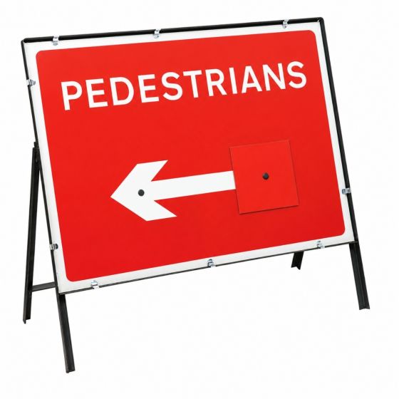 Pedestrians Reversible Arrow Metal Road Sign, Frame & Clips 600mm x 450mm
