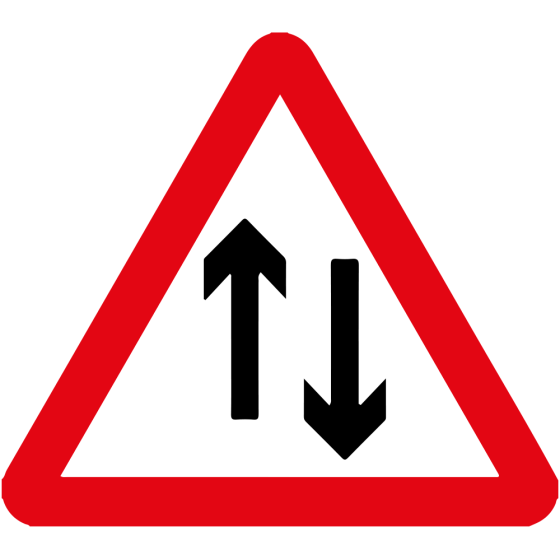 Metal Triangle Plate Sign Two Way Traffic (arrows 1 up, 1 down) 750mm