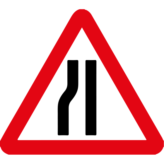 Road Narrows Left Metal Road Sign - 750mm