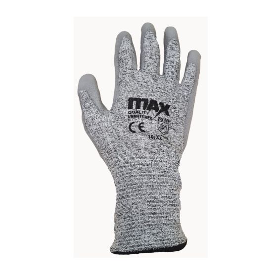 MAX HPPE PU palm coated cut resistant gloves grey marl liner grey PU coating| CMT Group UK