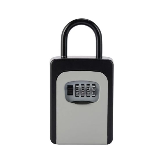 MAX portable combination key safe 4-digit grey and black aluminium body with top shackle front view | CMT Group UK