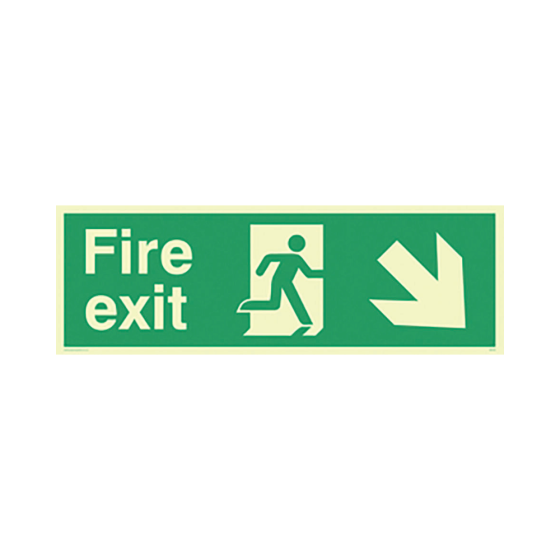 PVC Photoluminescent Sign - 450mm x 150mm - Fire exit down right