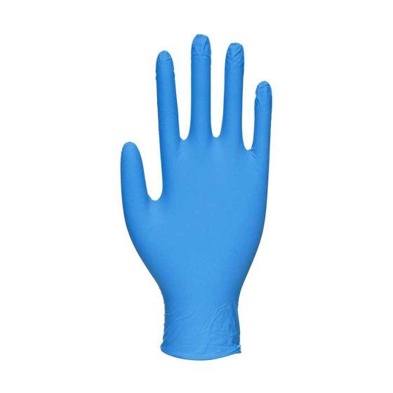 Blue nitrile powder-free disposable gloves medical grade AQL 1.5 single glove front view | CMT Group UK