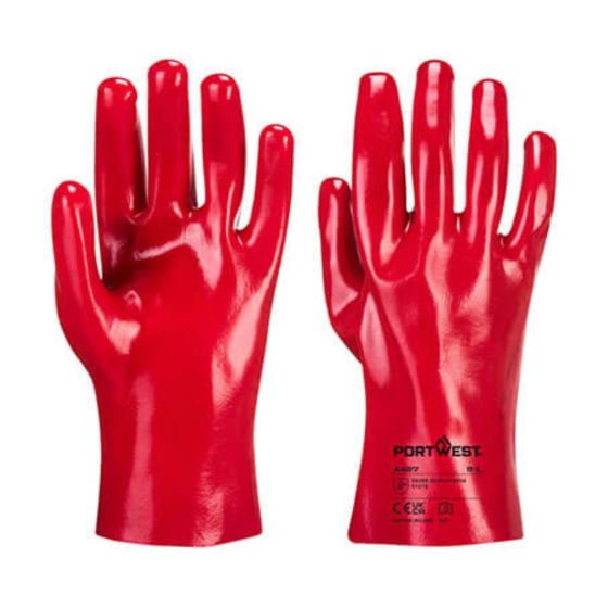 PVC fully coated gauntlets red smooth PVC coating front and back pair 270mm length | CMT Group UK