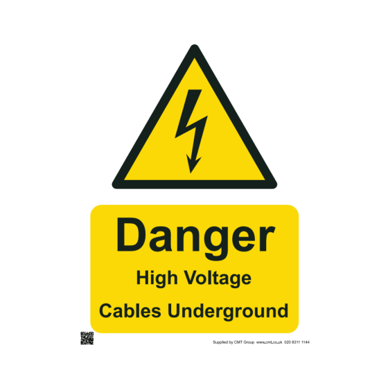 Site Sign - 3mm Correx - 297x420mm A3 - Danger High Voltage Cables Underground