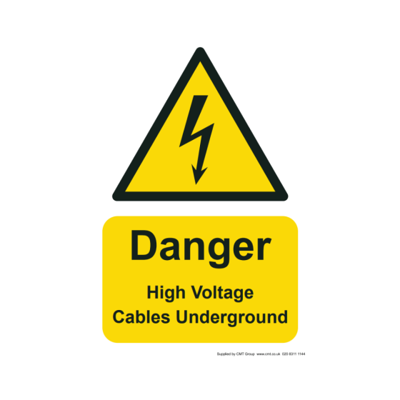 Site Sign - 3mm Correx - 210x297mm A4 - Danger High Voltage Cables Underground