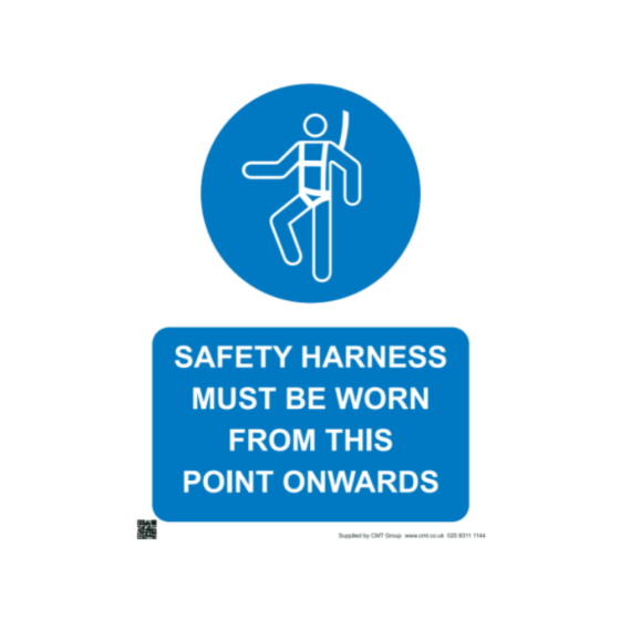 Site Sign - 3mm Correx - 297x420mm (A3) - Safety Harness Must be Worn From This Point Onwards
