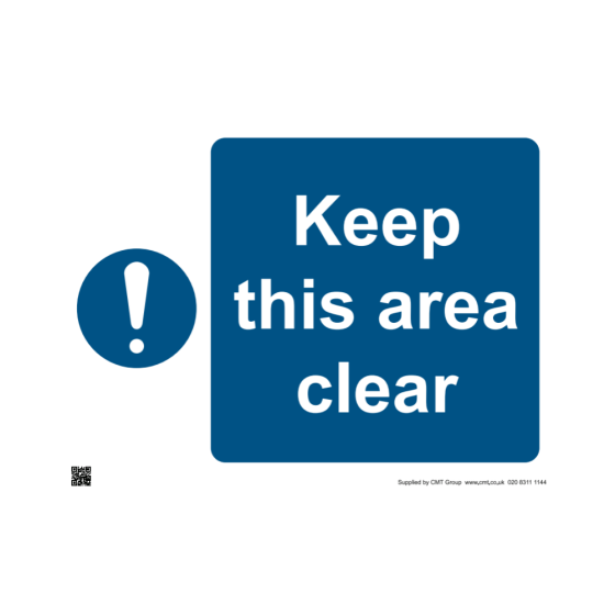 Safety Sign Keep this area clear 297x420mm A3 - 3mm Correx