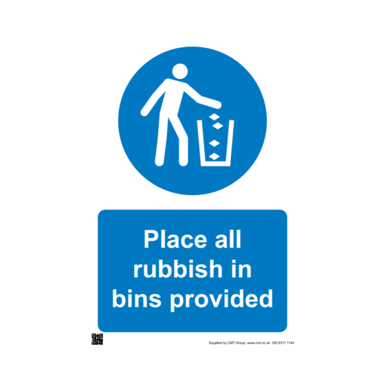 Site Sign – Correx 3mm - Place all rubbish in bins provided - 600mm x 400mm (A2)