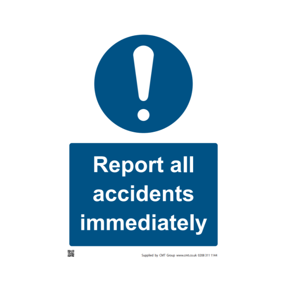 Sign - 3mm Correx - Report all accidents immediately - 420x594mm (A2)