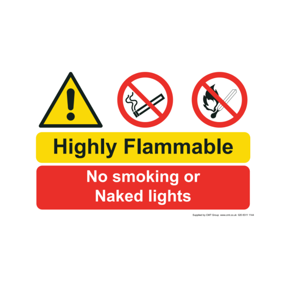 Site Sign - 3mm Correx - Highly flammable no smoking no naked lights - 210x297mm (A4)
