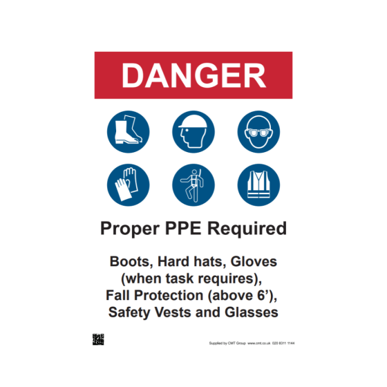 Site Safety Sign - 3mm Correx - Danger proper PPE required - 420x594mm (A2)