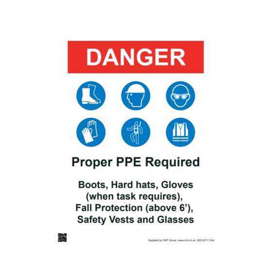 Site Sign - 3mm Correx - Danger proper PPE required - 297x420mm (A3)