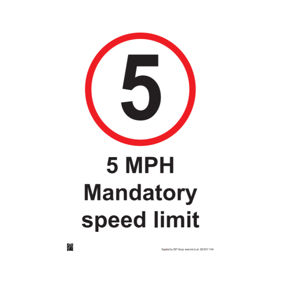 Site Sign - 4mm Correx - 450x600mm (A2) - 5mph Mandatory Speed Limit 