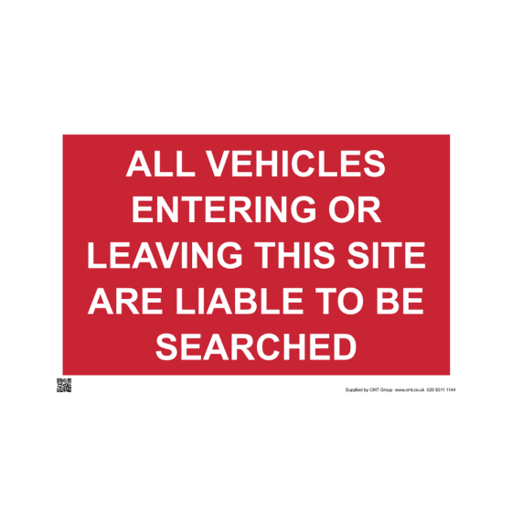 Site Sign - 6mm Correx - 594x841mm (A1) - All vehicles entering or leaving this site are liable to be searched