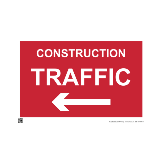 Site Sign - 3mm Correx - 420x594mm- Construction traffic arrow left