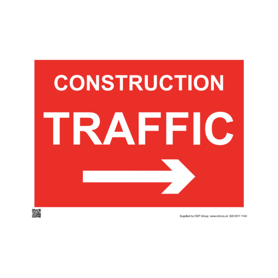 Site Sign - 6mm Correx - 594x841mm - Construction traffic arrow right