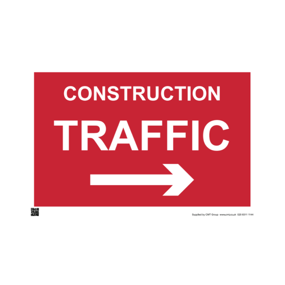 Site Sign - 3mm Correx - 420x594mm - Construction traffic arrow right