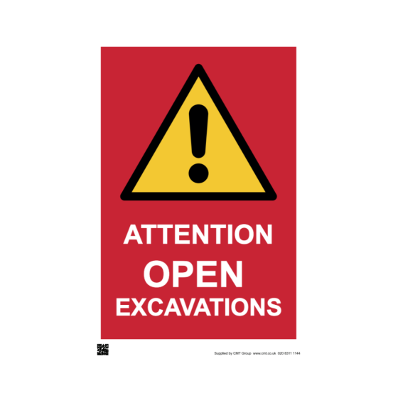 Site Sign - 3mm Correx - Attention Open excavations - 420x594mm (A2)
