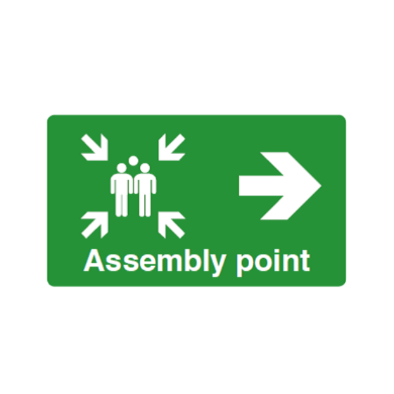 Safety Sign Assembly point (arrow right) 420x594mm 420x594mm A2 - 3mm Correx