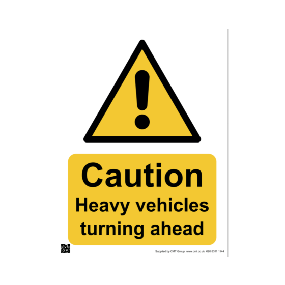 Site Sign - 3mm Correx - 600x400mm (297x420mm A3) - Caution heavy vehicles turning ahead