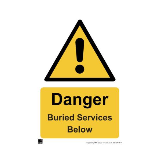 Safety Sign - Danger buried services below - 420x594mm  420x594mm A2 - 3mm Correx