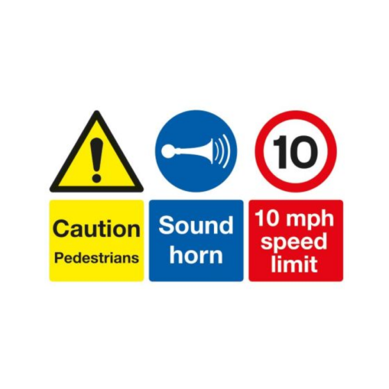 Site Safety Board - Caution Pedestrians/Sound Horn/10 mph Speed Limit - 297x420mm A3 - 3mm Correx