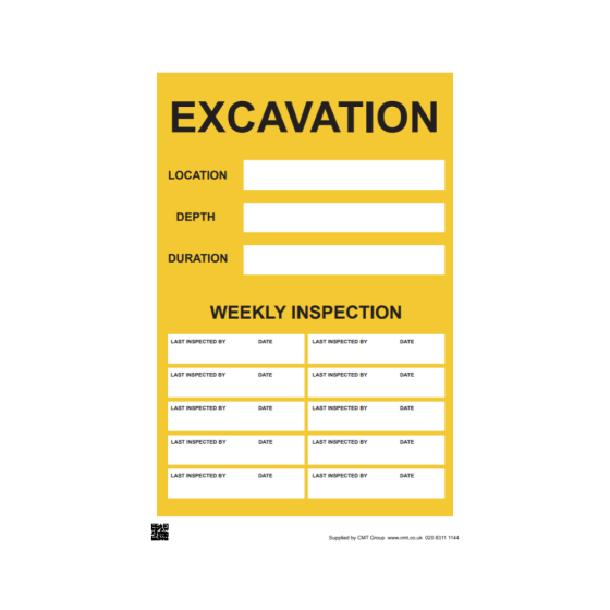Site Sign - 3mm Correx - 420mm x 594mm (A2) - Printed: Excavation Weekly Inspection Board