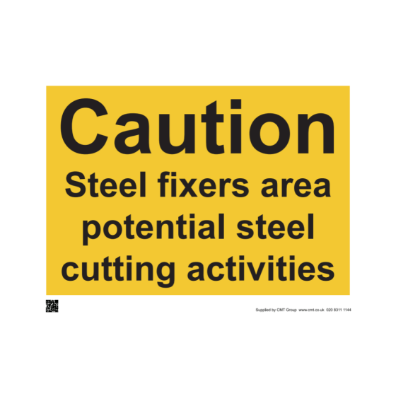 Site Sign 6mm Correx - 400mm x 300mm (A3) - Printed: Caution steel fixers area potential cutting activities