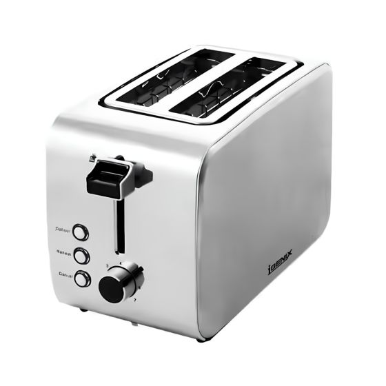 2 slice stainless steel toaster with defrost reheat and browning controls three-quarter view | CMT Group UK