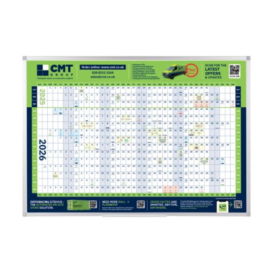 CMT A1 Aluminium Frame Drywipe Whiteboard Wall Planner - Oct 2025 to Dec 2026