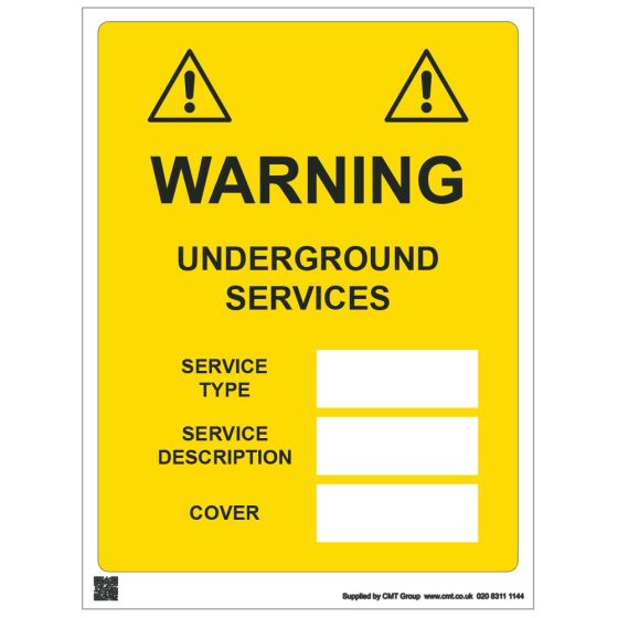 Site Safety - 594x841mm A1 6mm Correx - Warning Underground Services - Service Type - Service Description - Cover