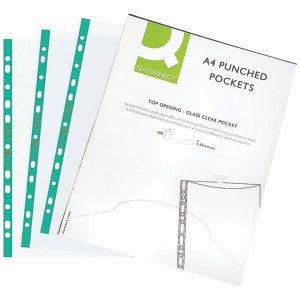 Q-Connect A4 Deluxe Punched Pockets, 65 micron, Top Opening - Pack of 100