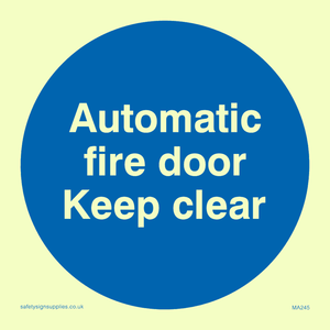 Vinyl Photoluminescent Sticker - 85mm x 85mm - Automatic fire door keep clear