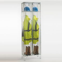 Single Door Folding Wire Mesh Locker – Nest of 2 – 1974x610mm – Ventilated BZP Steel two compartment locker with PPE jackets helmets and boots storage | CMT Group