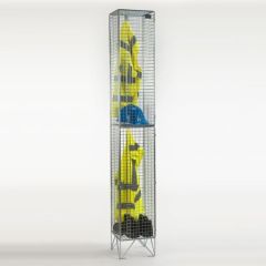 Two Door Folding Wire Mesh Locker – Nest of 1 – 1974x305mm – Ventilated BZP Steel two compartment locker with PPE jackets and helmets storage | CMT Group