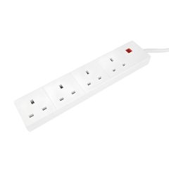 4 gang extension lead 2m white cable and 13A fused plug full length view | CMT Group UK