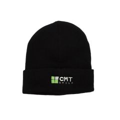 Knitted Beanie Black c/w Rechargeable LED Headlight - Embroidered CMT on Back
